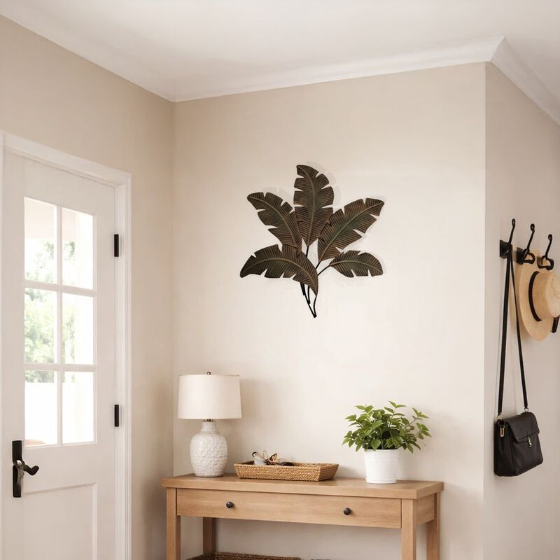 35 Inch Tropical Metal Palm Leaf Wall Mount Accent Decor, Brushed Green, Antique Yellow, Black image number 6