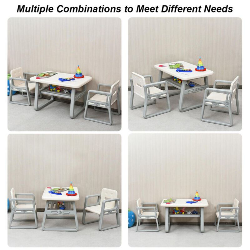 Hivvago Kids Table and 2 Chairs Set with Storage Shelf