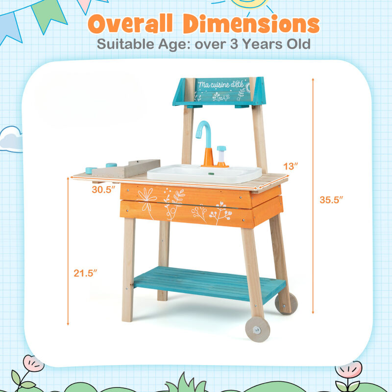 Wooden Toy Kitchen Playset for Kids with Removable Sink for Patio and Backyard-Multi-Color image number 2