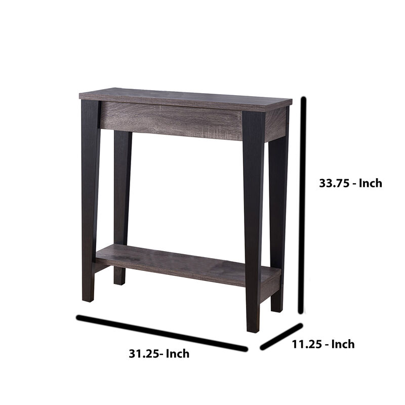 Wooden Console Table With Bottom Shelf, Black And Gray