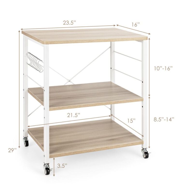 Hivvago 3-Tier Kitchen Baker's Rack Microwave Oven Storage Cart with Hooks