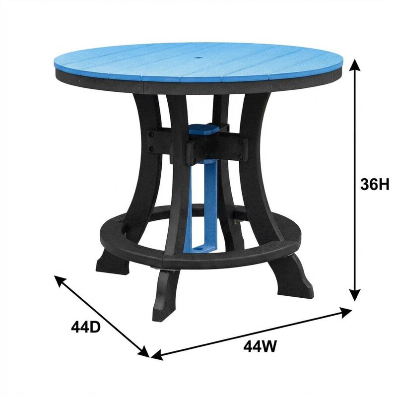 Outdoor Escape Blue Round Outdoor Dining Table With Black Base, 44-Inch Diameter image number 6