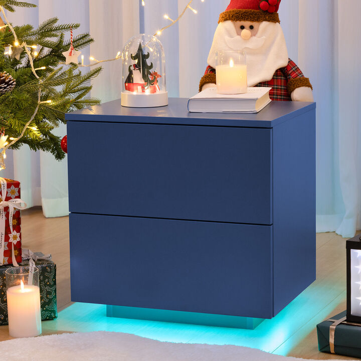Nightstands LED Side Tables Bedroom Modern End Tables with 2 Drawers for Living Room Bedroom Blue