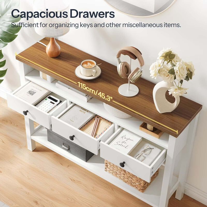 Console Table with 3 Drawers and 3 Storage Shelves for Entryway-White image number 3