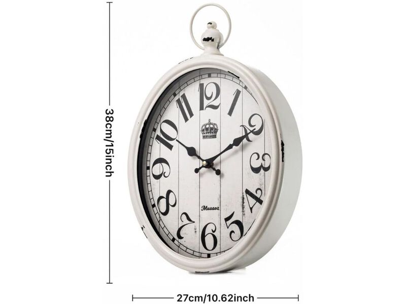 16" Oval Metal Wall Clock - Retro Battery Operated Rustic Antique Design for Living Room & Kitchen image number 2