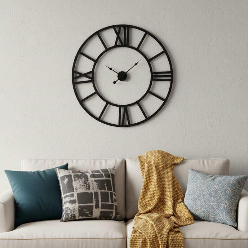 HomeRoots 42" Black Iron Analog Round Wall Clock image number 1