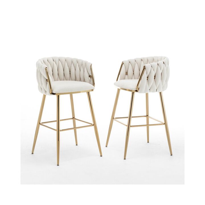 Best Quality Furniure Cream Boucle Fabric With Gold Base Barstools, Set Of 2