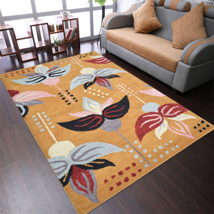 RUGSOTIC CARPETS HAND TUFTED WOOL ECO-FRIENDLY AREA RUGS  - Rectangle Shape, Size, Floral Modern Design, High Pile Thick Handmade Anti Skid Area Rugs for Living Room, Bed Room (K00669)