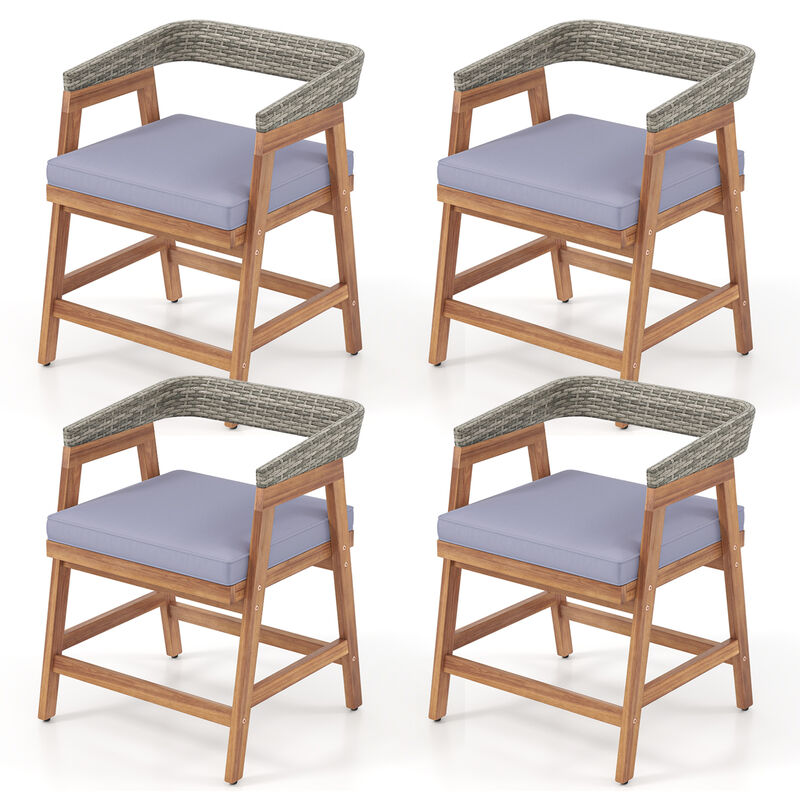 All-Weather Wicker Patio Chairs with Seat Cushions &ndash; Set of 4 Acacia Wood