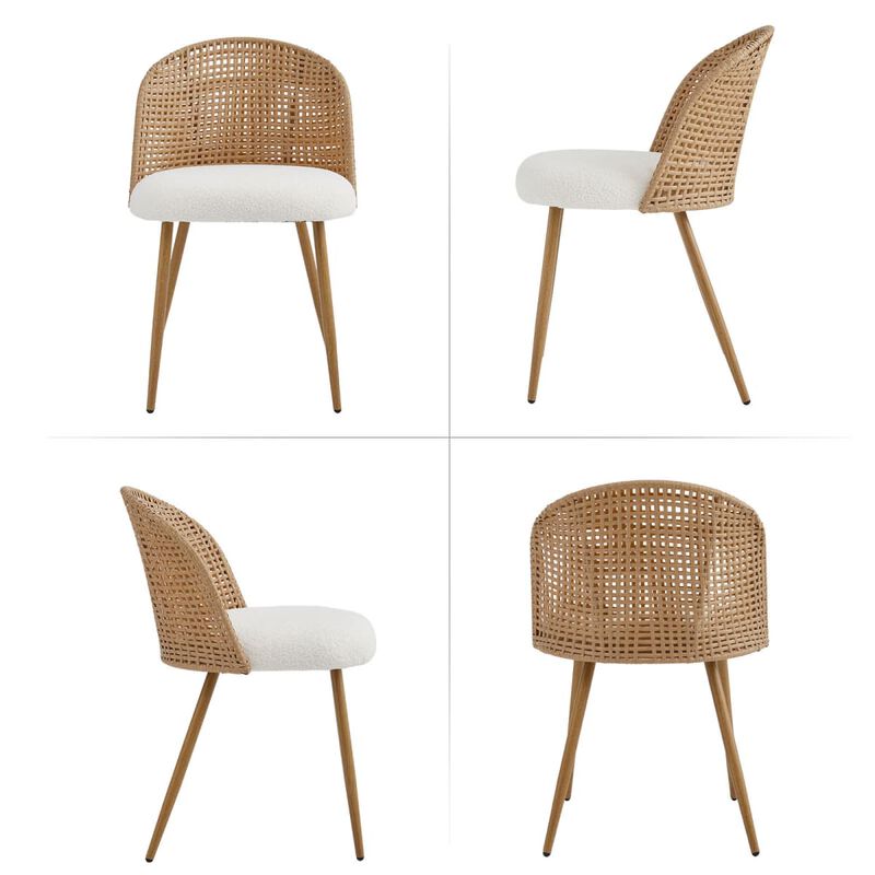 2 Pack Rattan Dining Chairs PE Rattan Woven Back Dining Chair with Teddy Upholstered Cushion Metal Legs Kitchen Dining Chairs image number 5