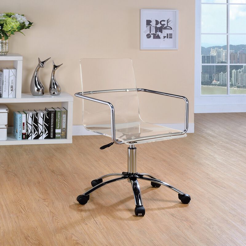 Modern Design Transparent Acrylic Adjustable Office Chair, Clear-Benzara image number 1