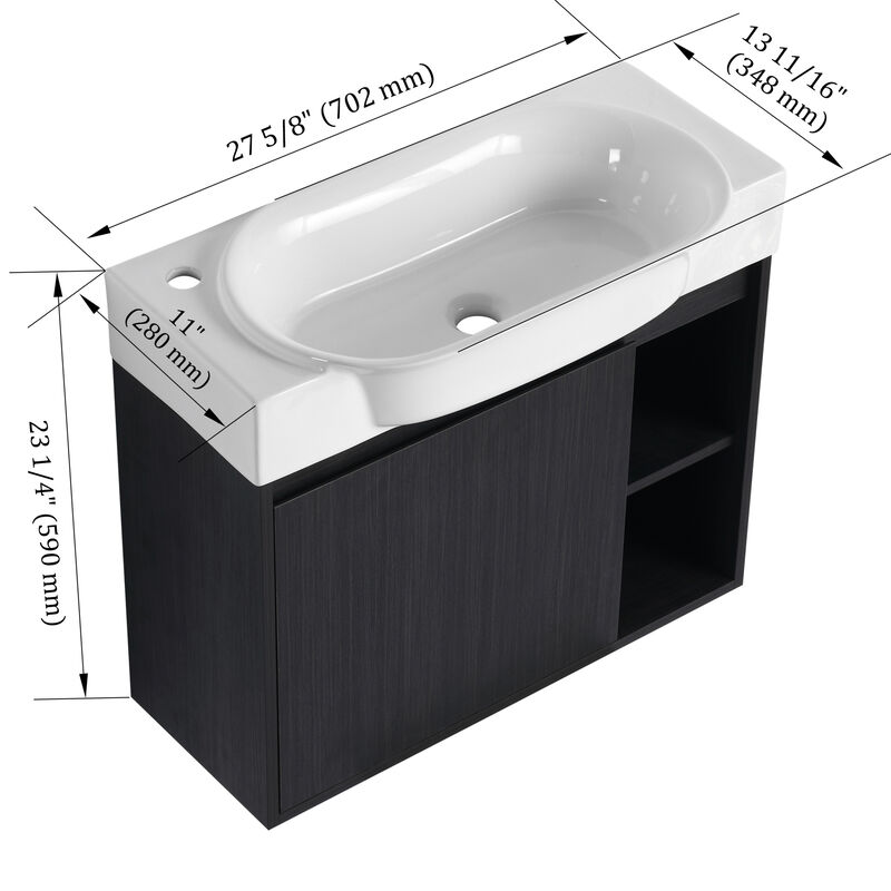 ELEMENT ACE Wall-Mounted Bathroom Vanity with Ceramic Sink and Soft-Close Doors for Modern Spaces image number 2