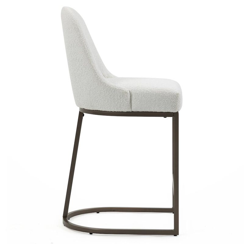 Glamour Home Set of 2 Ayane White Boucle Fabric Counter Stool with Iron Legs