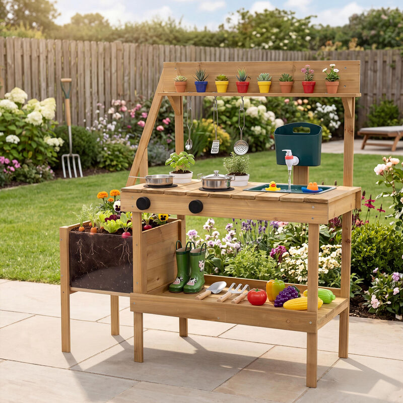 Wooden Kids Mud Kitchen with Planter Box and Outdoor Play Sink image number 3