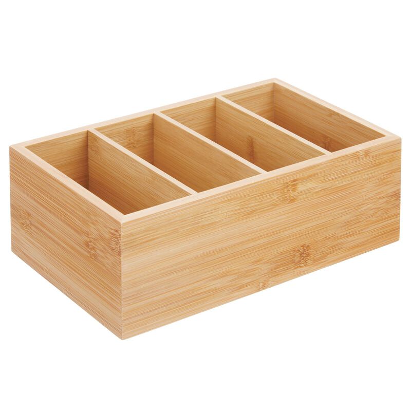 mDesign Bamboo Wood Food Storage Organizer Bin Box - 4 Divided Sections, Natural image number 1