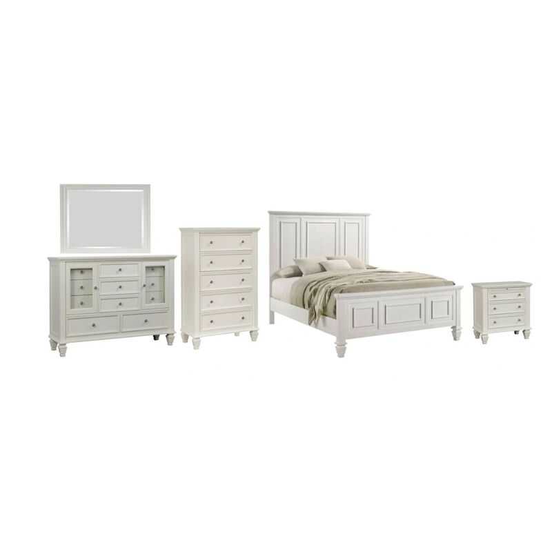 Lila 5 Piece Cal King Bed Set, White Wood Headboard, Vanity Dresser and Chest image number 0