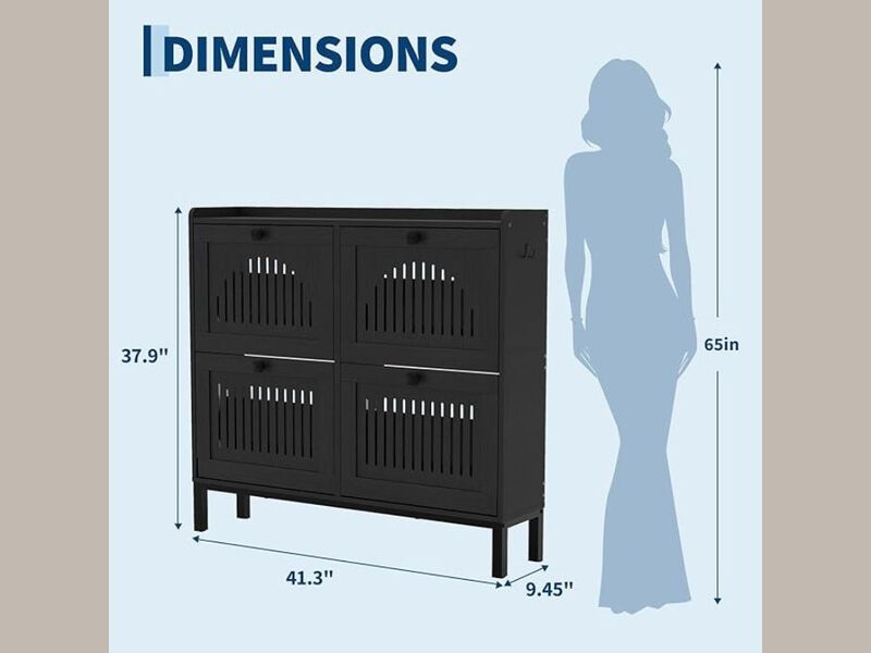 Entryway Wood Shoe Storage Cabinet 4 Door Flip Drawer Adjustable Shelves image number 2