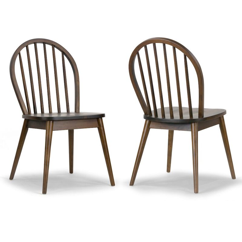 Glamour Home Set of 2 Astra Dark Brown Solid Wood Chair with Windsor Back