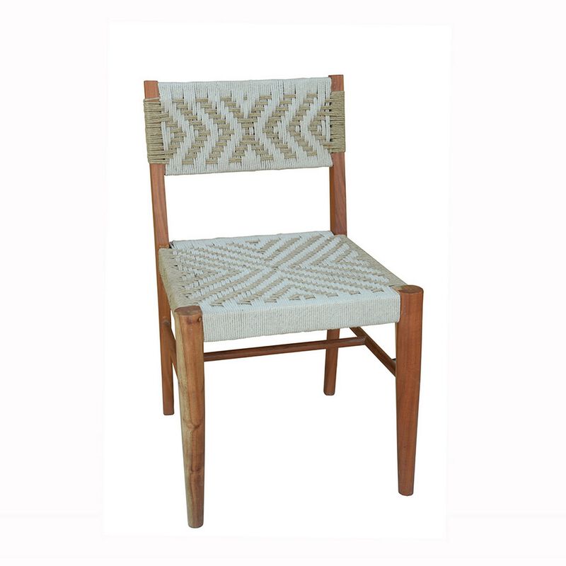 Cero 21 Inch Dining Chair, Woven Cotton Seat and Back, Brown, Gray - Benzara