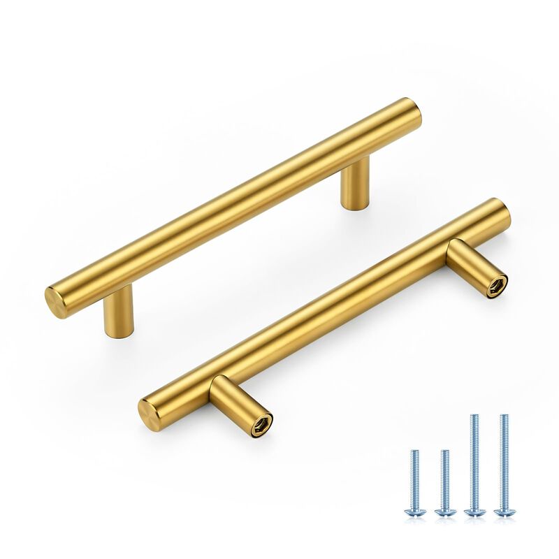 HOME EDIT Brushed Brass Cabinet Handles 4 Inch Hole Spacing, Stainless Steel Drawer Pulls for Cabinets, Kitchen, Bathroom, Dress