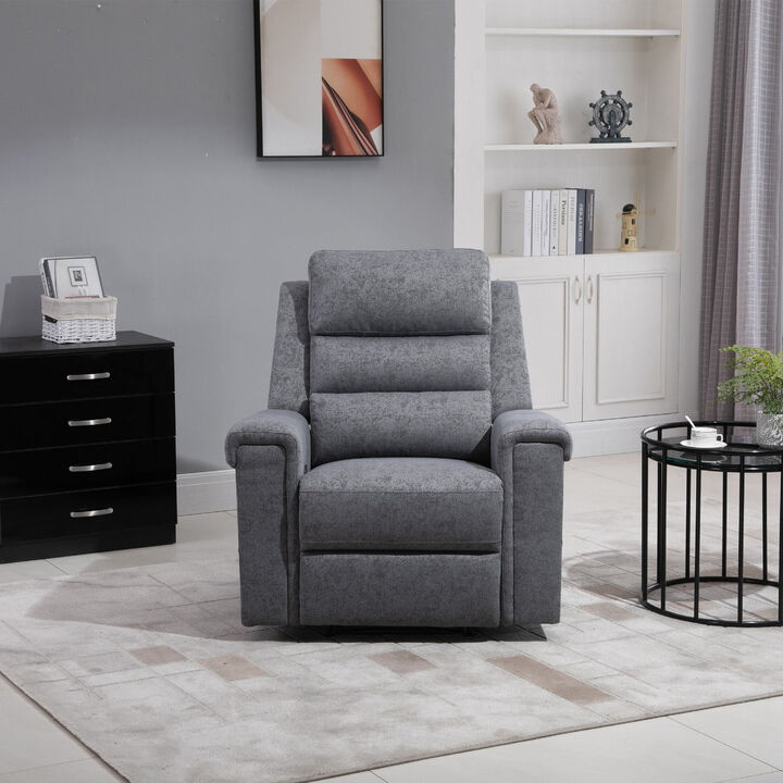 Modern Recliner Chair Linen Fabric Single Sofa Home Theater Seating with Overstuffed Armrest and Back, Grey