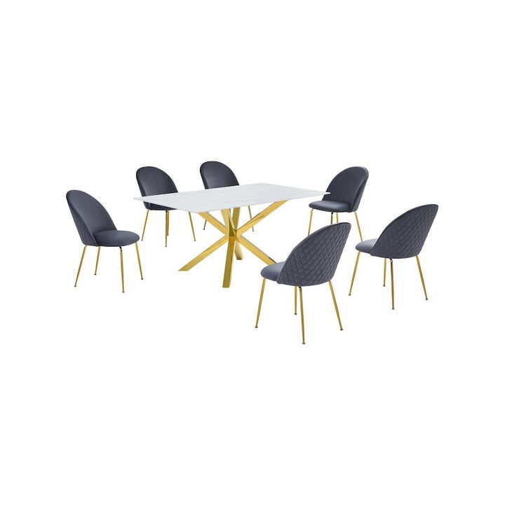 Best Quality Furniture Glass With White Marble Wrap Dining Set And Gray Chairs