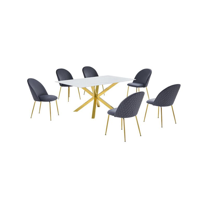 Best Quality Furniture Glass With White Marble Wrap Dining Set And Gray Chairs