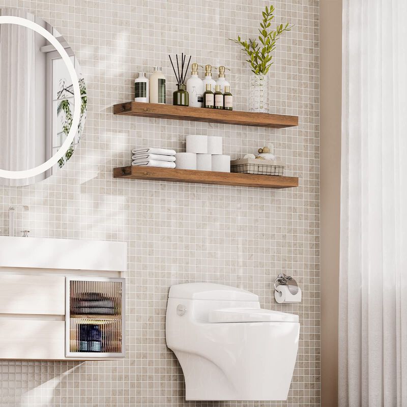 Wall-Mounted Shelf Set of 2, Floating Storage for Bedroom, Kitchen, or Living Room-Brown image number 4