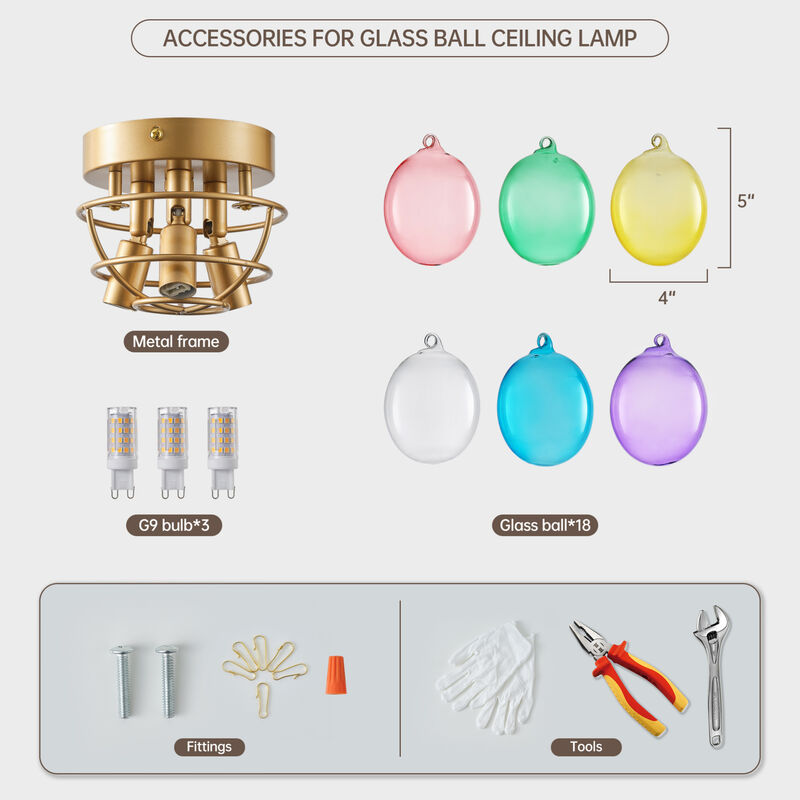 ELEMENT ACE Modern 3-Light Swirled Glass Bubble Flush Mount Ceiling Light Fixture, Compact Space-Saving Decorative Lighting for Bedroom, Nursery, Dining Room, Playroom image number 4