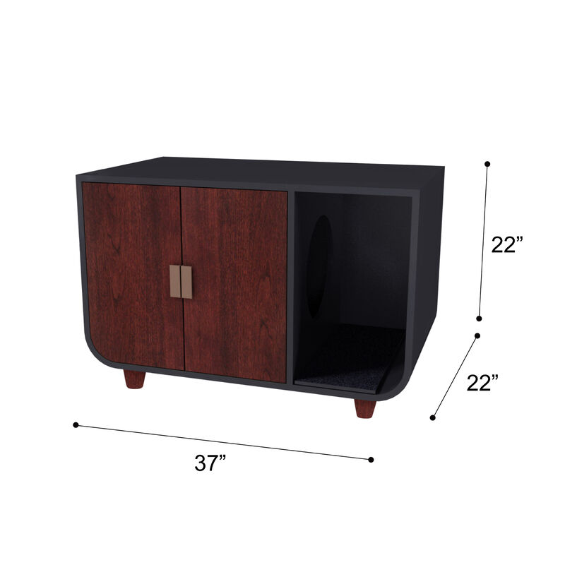 Teamson Pets Dyad Large Mid Century Wooden Cat Litter Box Cabinet and Side Table, Mocha Walnut