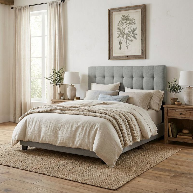 Upholstered Fabric Queen Headboard with Padded Design for Bedroom Comfort image number 2