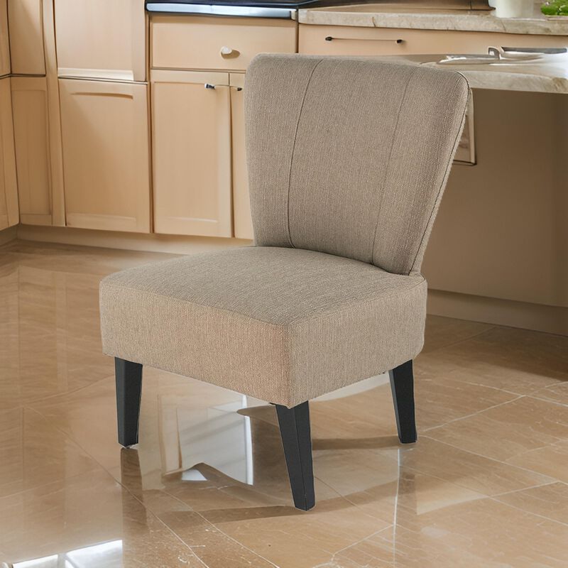 28 Inch Accent Chair, Padded Back, Black Legs, Beige Fabric Upholstery