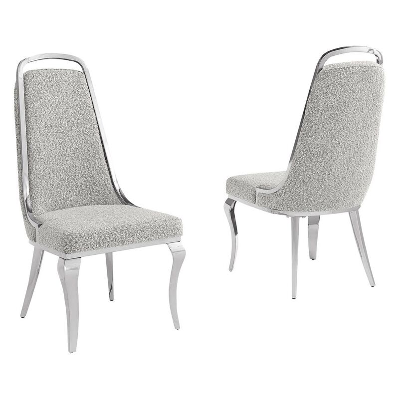 Best Quality Furniture Rich Gray Boucle Side Chairs With Silver Base (Set Of 2)