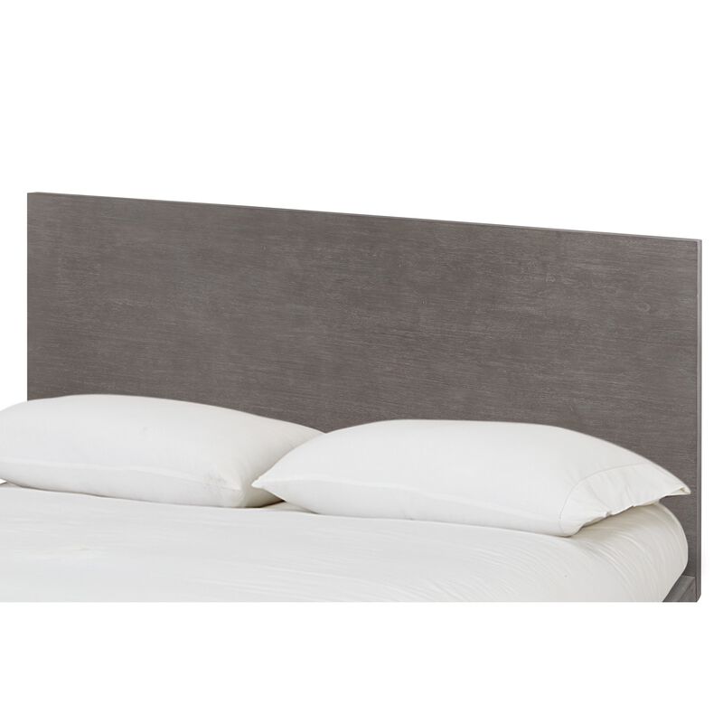 Nels King Size Platform Bed, Light Gray Acacia Wood, Platform Plinth Base  - Benzara