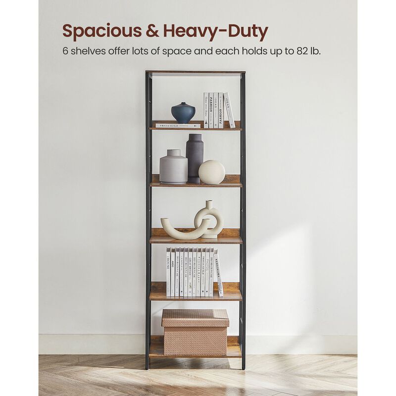 6-Tier Industrial Bookshelf with Metal Frame for Modern Home Storage