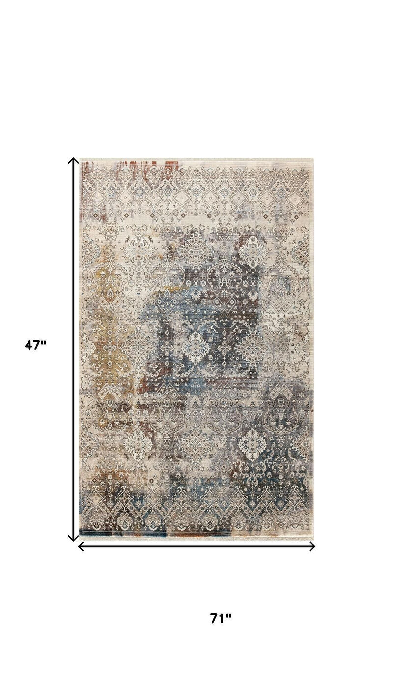 HomeRoots Medallion Distressed Area Rug With Fringe image number 3