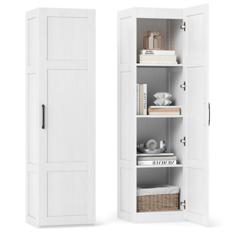 White Tall Storage Cabinet with 4 Shelves for Bathroom Living Room image number 4