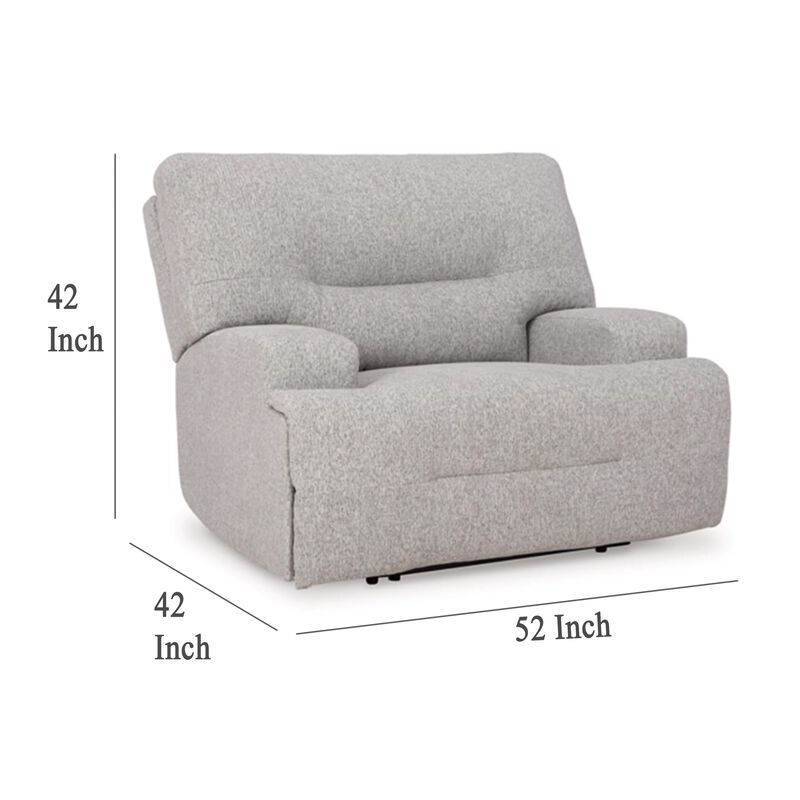 Marissa Wide Seat Power Recliner Chair, Gray Polyester, Soft Cushioned - Benzara