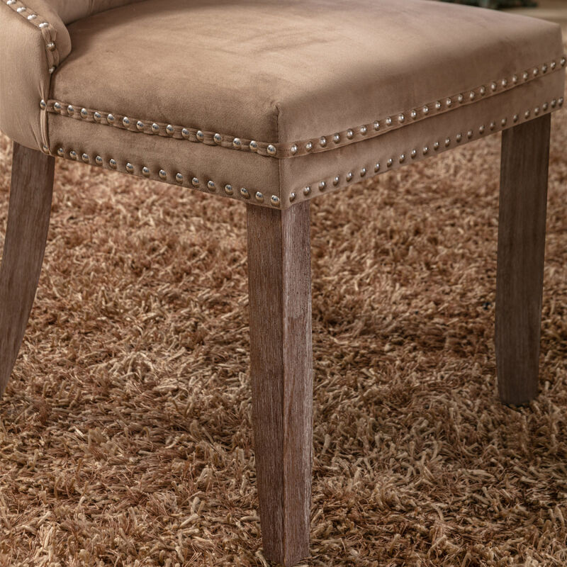 Streamdale 2 Pieces Set, Khaki Velvet Dining Chairs With Wood Legs image number 6