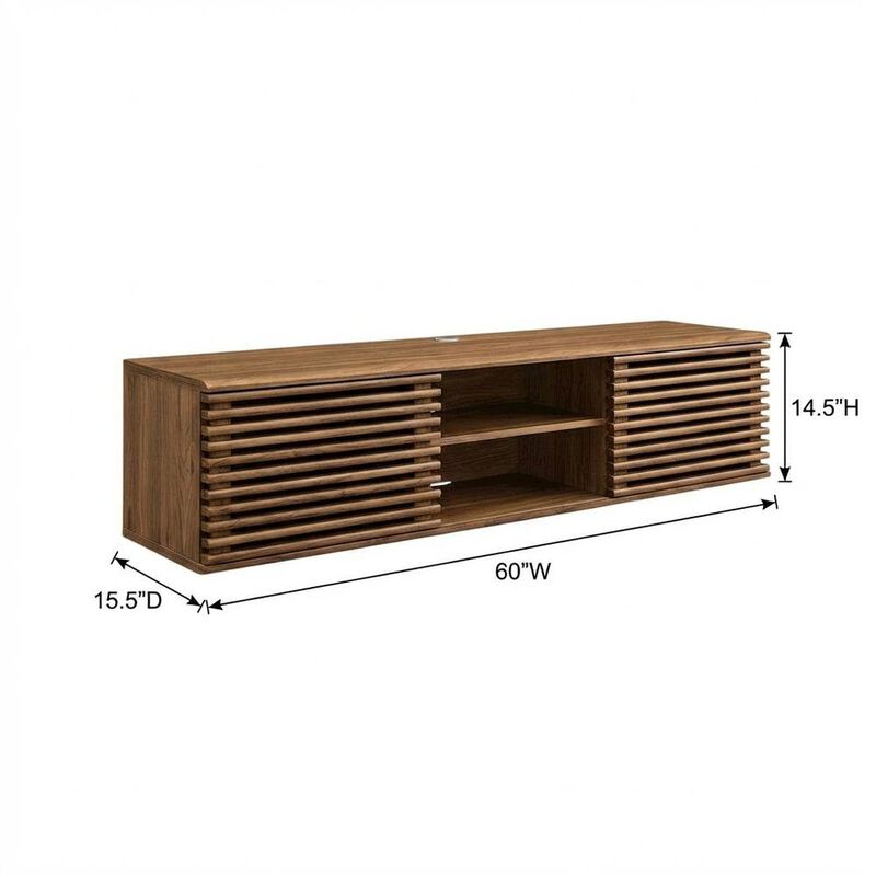 Brown wood wall-mounted media console with sleek design and sturdy construction image number 2