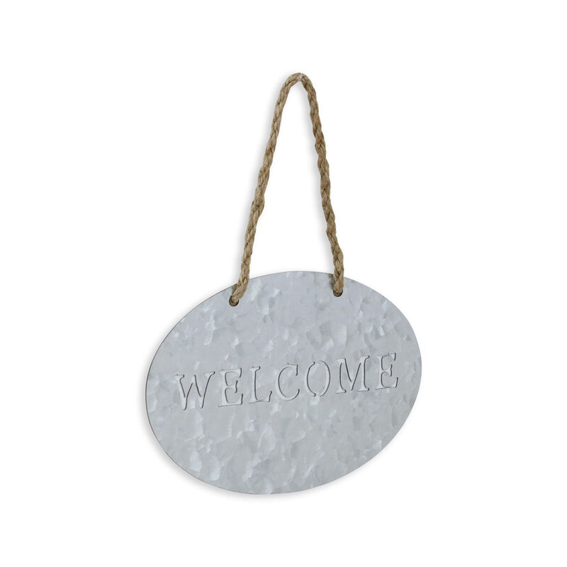 HomeRoots 5" X 8" Gray Handcrafted Welcome Galvanized Metal Wall Decor image number 0