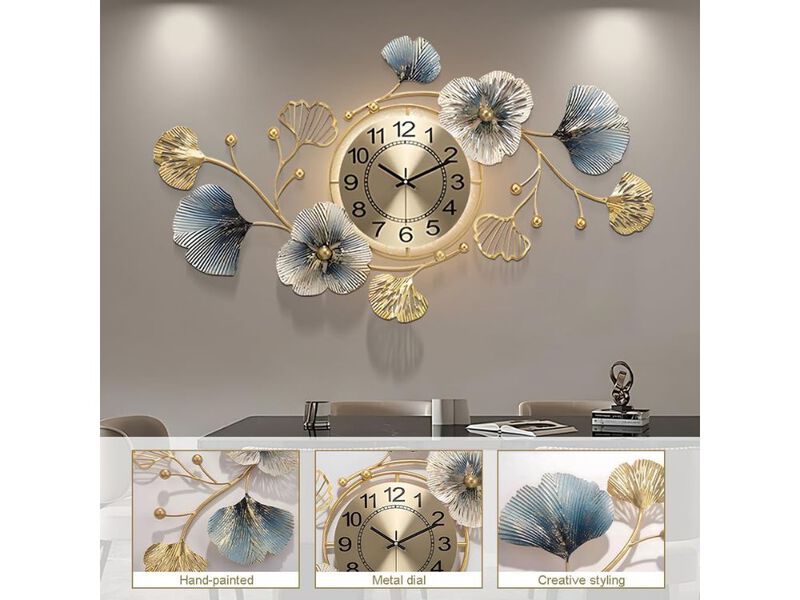33.6" Large Metal LED Wall Clock - Silent 3D Ginkgo Leaf Decor for Living Room & Office image number 2