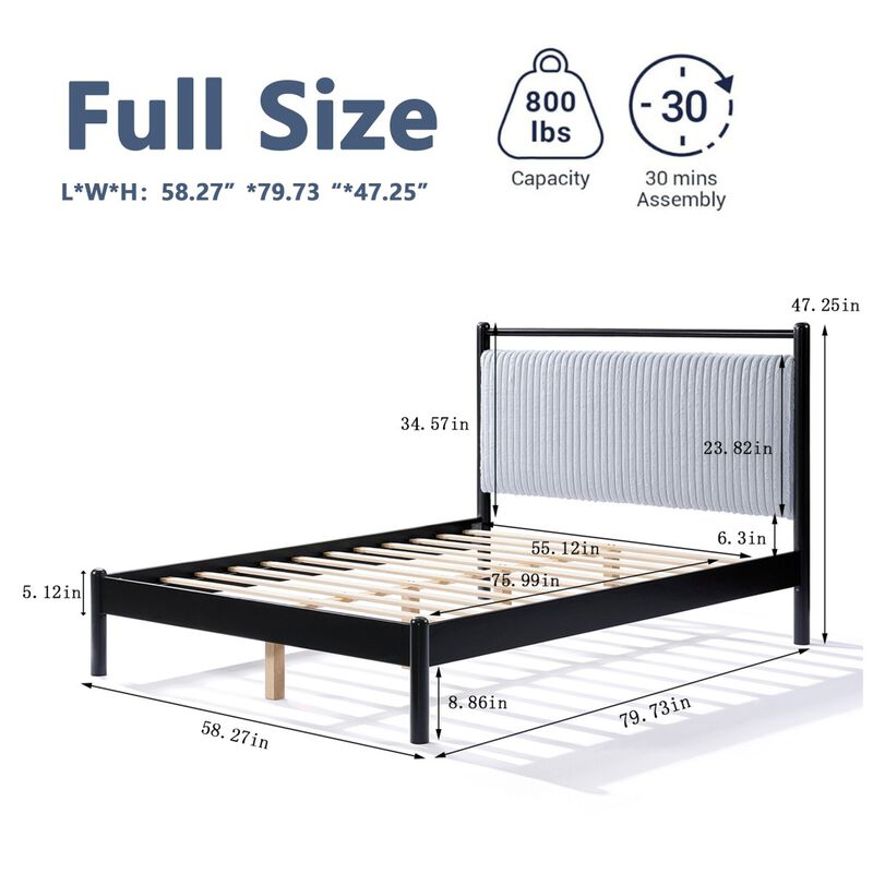 Black Wood Platform Bed With Fluffy Soft Headboard Affordable Bed Frames,Full Size Bed Frame-Cuddlewood