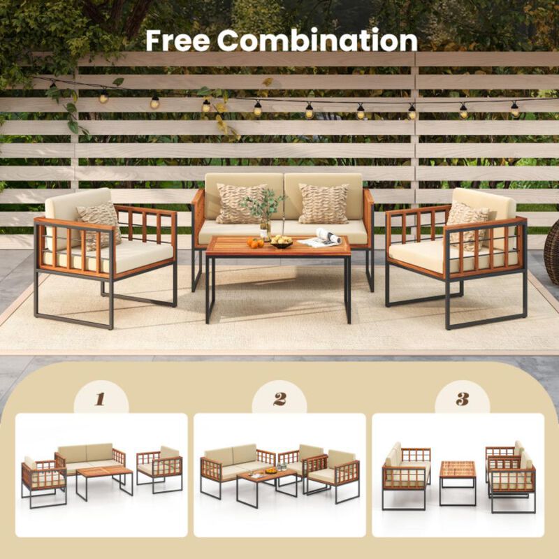 Hivvago 4 Pieces Acacia Wood Outdoor Sofa Set for Balcony, Porch, Backyard, Poolside