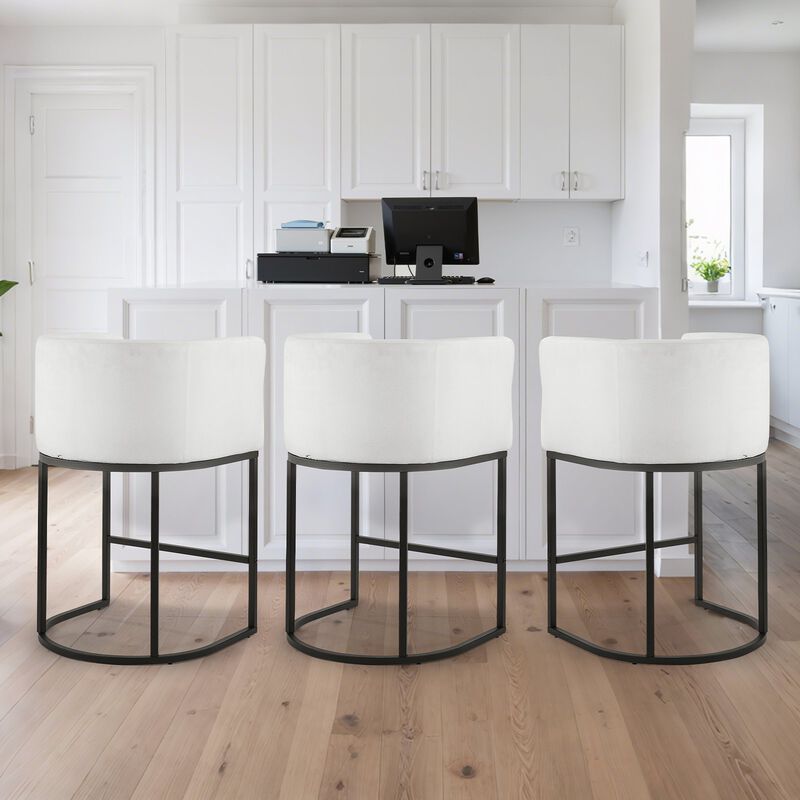 Bar Stool Set of 3 Counter Height Fabric Bar Chairs with Backrest for Kitchen Island-White image number 1