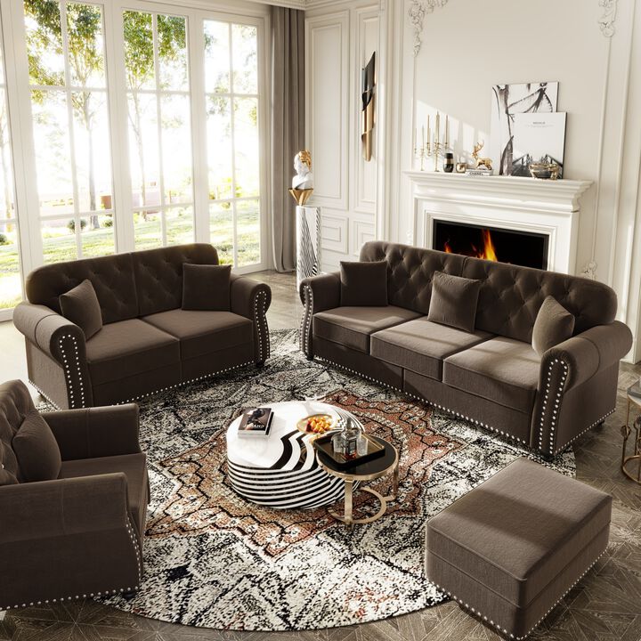 Rimhes Velvet Chesterfield Sofa Set