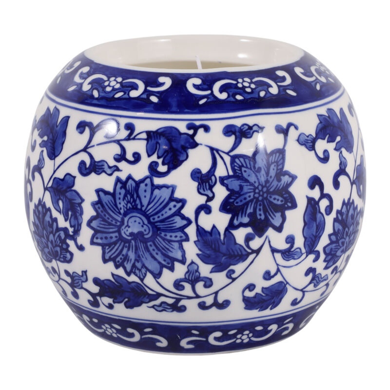 8" 54 Oz Neroli & Basil Chinoiserie Candle, Blue/w image number 4