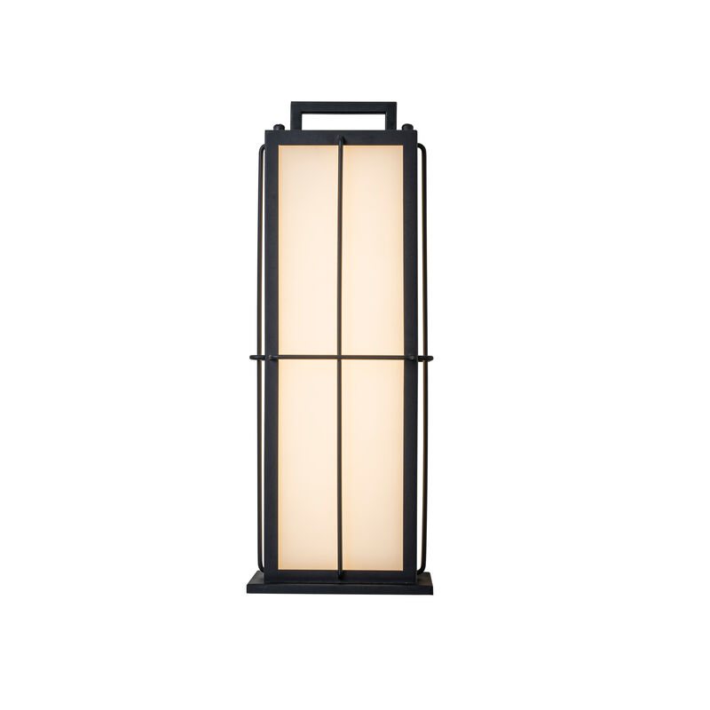 H16 Inch Modern Outdoor Wall Lantern with Dusk-to-Dawn Sensor Integrated 16W LED Light Frosted Panels and Black Metal Exterior Sconce for Porch Garage Entryway image number 0
