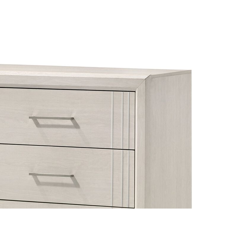Charie Wide Dresser with 6 Drawers, Tapered Legs, White Wood