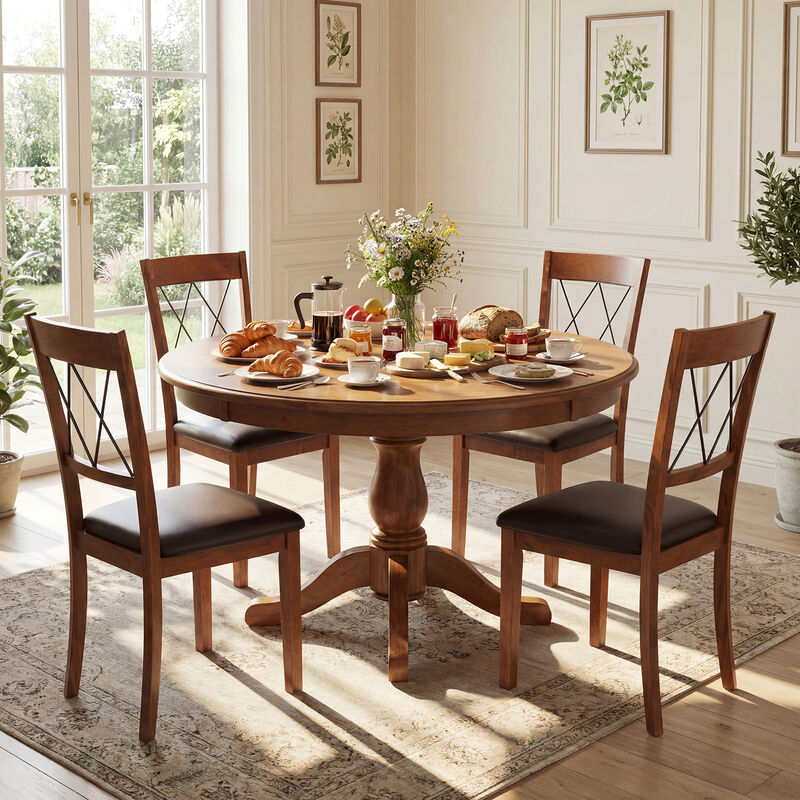 Set of 2 Fabric Upholstered Dining Chairs with Armless Chairs Design and Rubber Wood Frame-Walnut image number 3